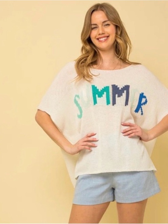 Gilli Tops - Lightweight 'SUMMER' Knit Top with Color Block Lettering